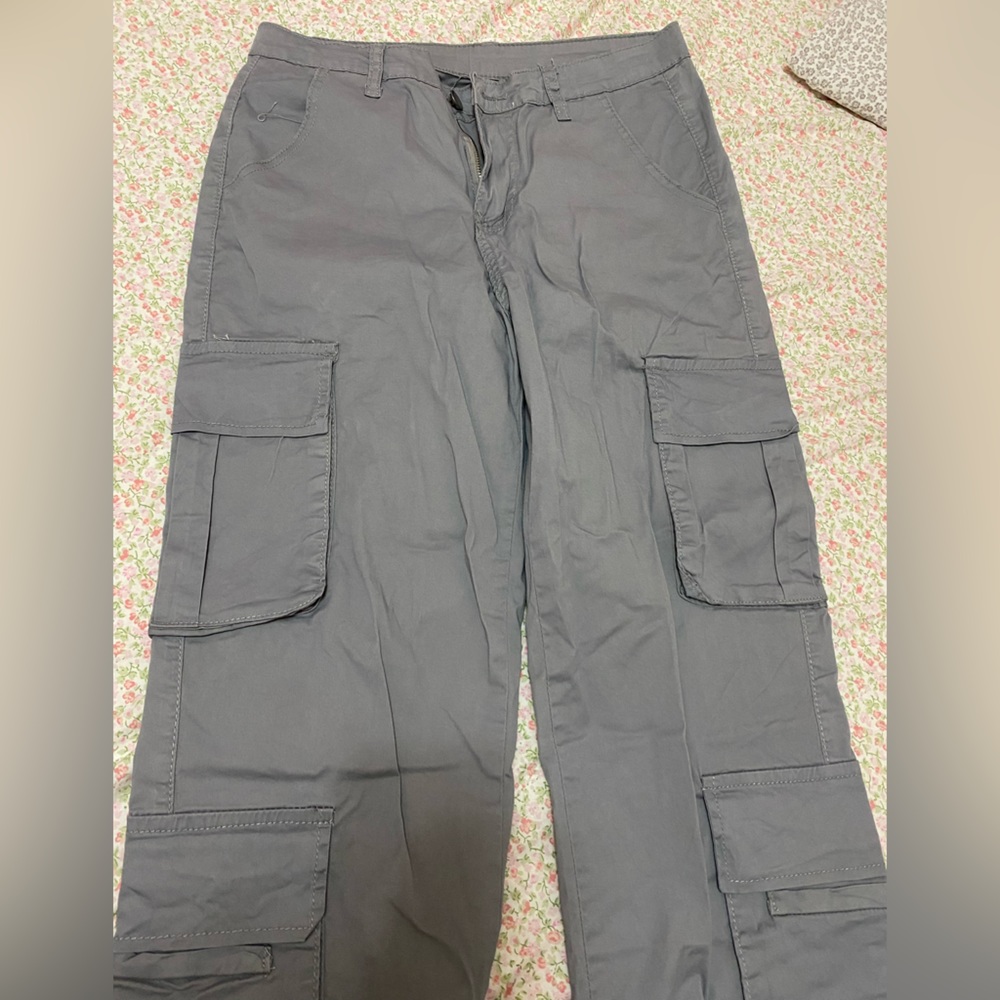 Grey Mid-Rise Cargo Pants